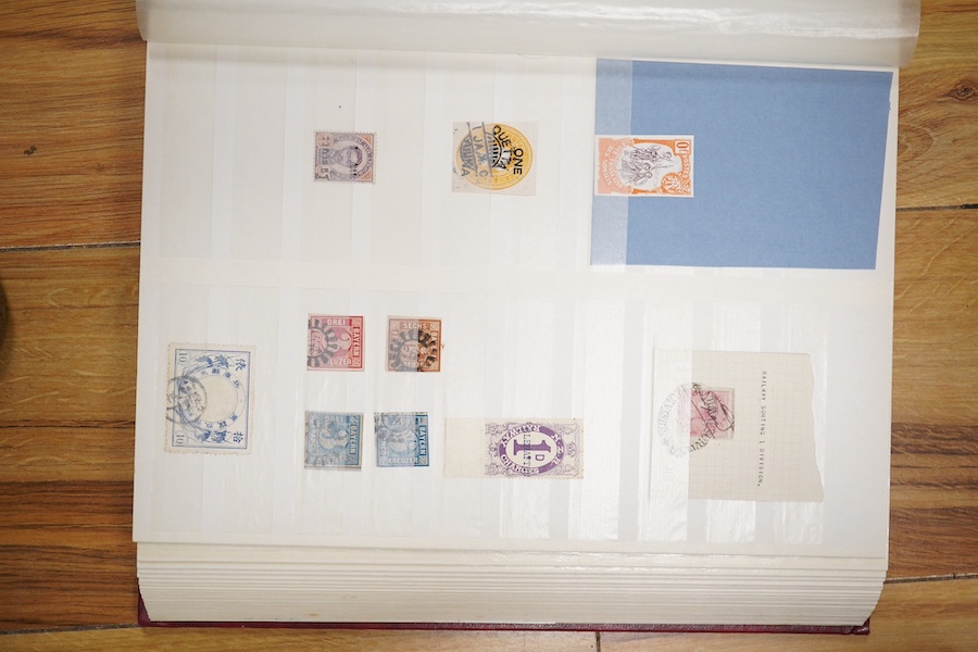 British, Commonwealth and world stamps, 20th century, to include a stock book of George VI mint British Commonwealth stamps, various denominations, QEII used stamps, World War II censored postcards, various first day cov